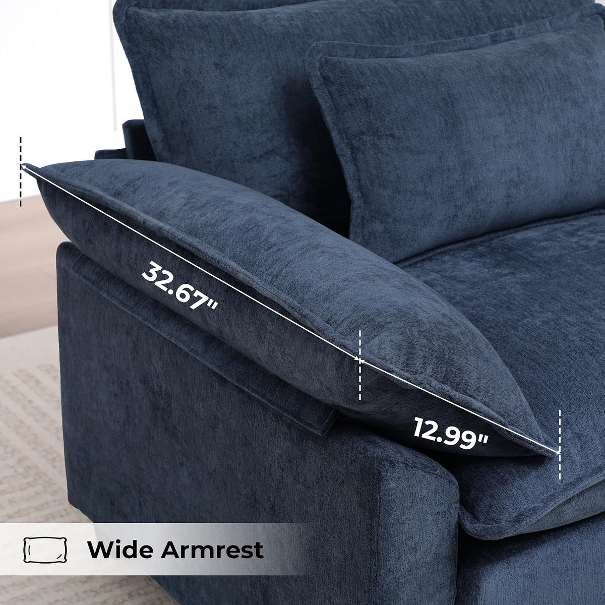 Modern Oversized Accent Chairs Set of 2,Chenille Cloud Sofa Chair with Deep Seat,Upholstered Armchair with Extra Thick,Comfy accent chairs Reading Chairs for Living Room Bedroom Apartment BLUE