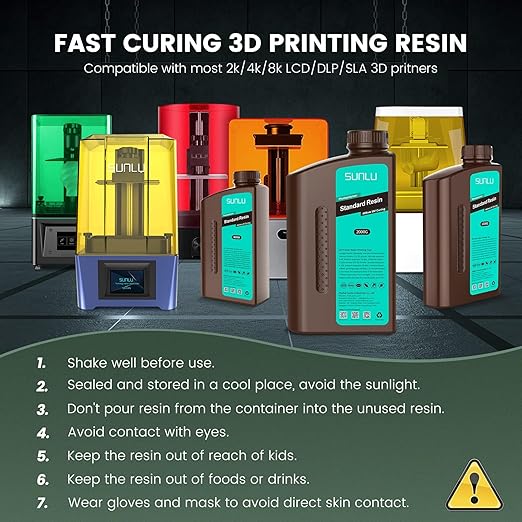 SUNLU 2000g Standard Resin for 3D Printer, Fast-Curing Photopolymer Resin for LCD/DLP/SLA Printers, 395-405nm UV, Low Shrinkage and High Precision, 2KG White