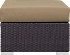 Modway Convene Wicker Rattan Outdoor Patio Square Ottoman with Cushions in Espresso Mocha