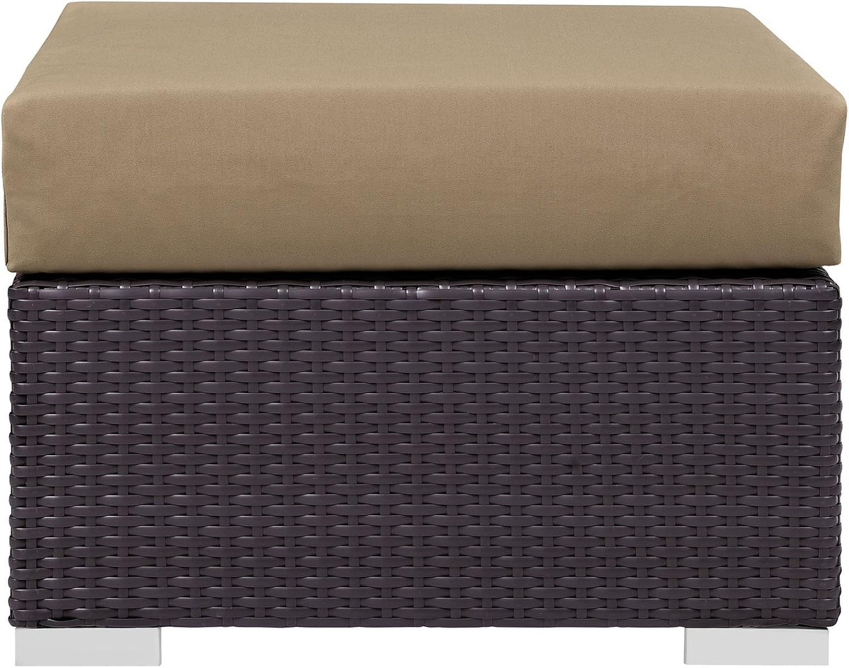 Modway Convene Wicker Rattan Outdoor Patio Square Ottoman with Cushions in Espresso Mocha