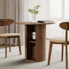 31.5" Round Dining Table for 2-4, Modern Farmhouse Kitchen Table with 2-Tier Storage Shelf, Small Wooden Circle Dining Tables with Fluted Base for Home Dining Room Living Room (Walnut)