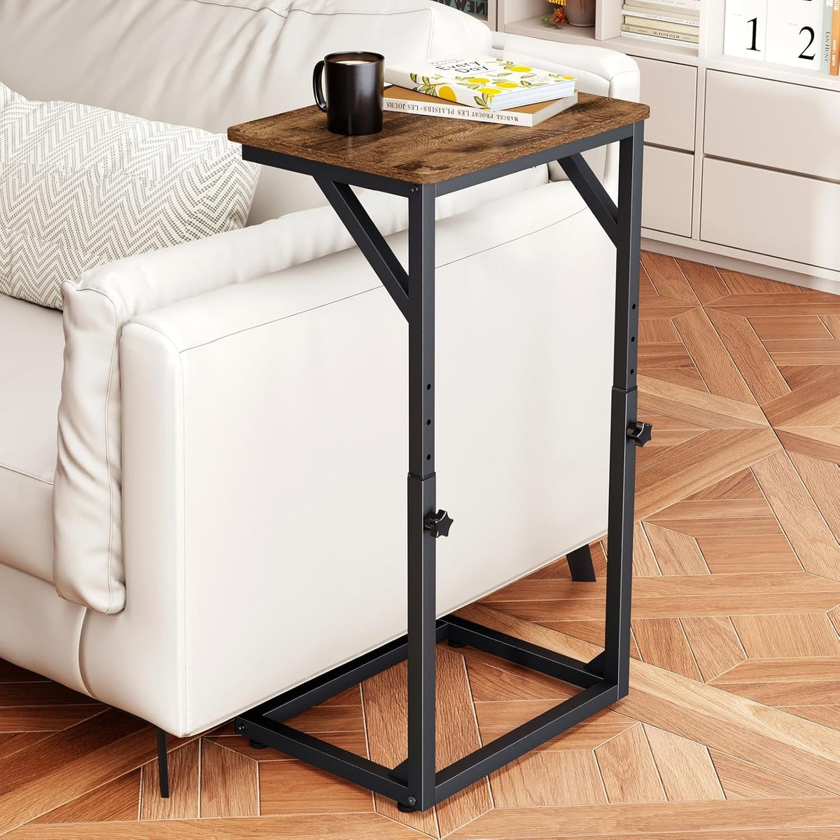 5-Level Adjustable C-Shaped End Table, Small Side Table for Couch, Sofa TV Tray Table for Living Room, Bedroom, Bedside ET-ZA-BRW1