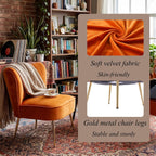Velvet Accent Chairs Set of 2 for Comfy Living Room Armless Slipper Chair Mid Century Side Chair Single Sofa with Golden Legs Wingback for Bedroom Guest Room, Orange