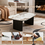Luxury Marble Coffee Table, Premium Sintered Stone Top, Natural Wood Look Base, Modern Design Stone Cocktail Table, Marble Top Coffee Table for Living Room, Sculptural Contemporary Center Table