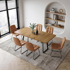 ZckyCine Butterfly Leaf Extendable Dining Table Set 47"-63", Rustic Wood Table with 6 PU Leather Chairs, Modern Scandinavian Dining Room Furniture for Kitchen Apartment