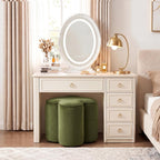 Zesthouse Flower Pouf Ottomans Foot Rest Set of 2, Velvet Fabric Poofy Ottomans Footstool for Sofa Couch, Modern Living Room Stool Seats for Hallway, Cute Square Vanity Stools for Bedroom Dorm, Green