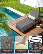 Luxury Outdoor Chaise Lounges with 5 Inch Thickened Cushions - Set of 2 High Back Brown Wicker Patio Recliners Rattan Reclining Chairs Porch Poolside Pool Sunbathing Lounger - Grey