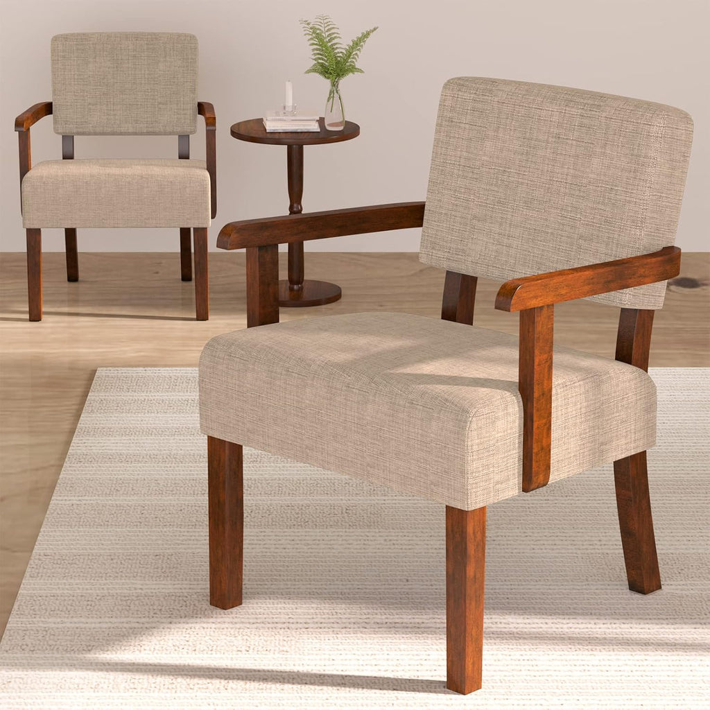 FAGAGA Accent Chairs Set of 2, 2 Solid Wood Armchairs with Side Table | Living Room Chairs with Soft Thicken Cushion, Comfy Reading Chair for Bedroom, Waiting Room, Home Office, Easy Assembly