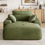 69” Floor Chaise Lounge Chair Indoor, Oversized Chaise Lounge Reading Chairs with 4 Side Pockets and 2 Cup Holders, Comfy Corduroy Sleeper Sofa Bed for Living Room Bedroom Apartment, Green