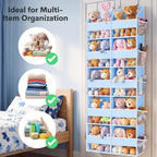 Blue Over the Door Organizer 5 Tiers, Extra Large Behind Door Storage of 10 Compartments, 80 lbs Weight Capacity Hanging Storage Organizer with Clear Window Kids Toys, Shoes, Diapers, Room storage
