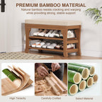 PETKABOO 27.6" Shoe Storage Bench with Cushion, Bamboo Shoe Rack Bench, 2-Tier Entryway Shoe Organizer, Supports up to 350 LB, for Hallway, Bedroom, Closet, Living Room
