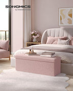 SONGMICS Large Folding Storage Ottoman Bench, 15 x 43 x 15 Inches | Foot Rest Stool, Load up to 660 lb, Jelly Pink, MINOTA Collection ULSF097R01