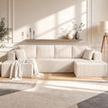 130" Couch U-Shaped Sectional Sofa, Beige | Corduroy Cloud Couch with Double Chaise, 30D Memory Foam, Compressed Sofa for Living Room, No Assembly Required
