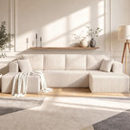 130" Couch U-Shaped Sectional Sofa, Beige | Corduroy Cloud Couch with Double Chaise, 30D Memory Foam, Compressed Sofa for Living Room, No Assembly Required