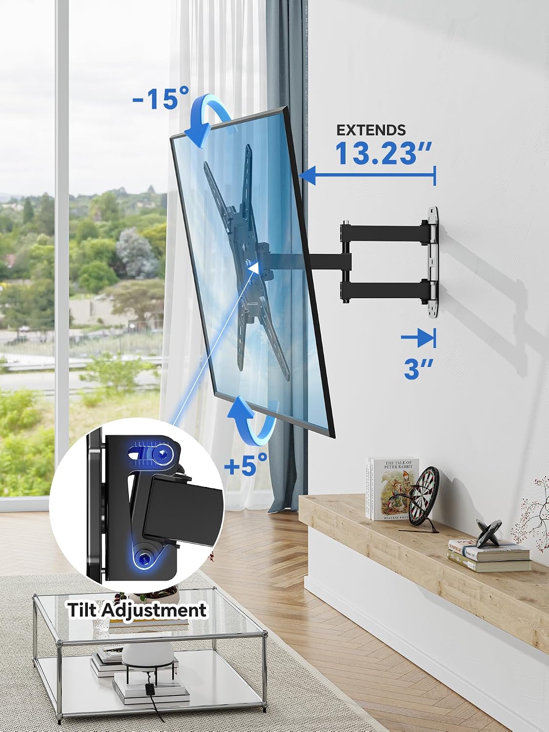Simple Trending TV Wall Mount Full Motion for 26" to 60" TVs and Flat Panels, TV Motion Bracket Swivel Tilt Extension Rotation Max VESA 400x400mm up to 77lbs, Black
