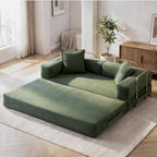 GRUSIGN 78 Inch Convertible Sofa Bed, 5-in-1 Futon Sofa Bed Pull Out Couch, Couch Bed for Living Room, Corduroy Couches for Bedroom, Apartment, No Assembly Sleeper Sofa Bed, Green