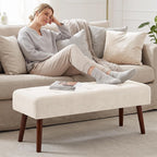Furniliving 44 Inch Bedroom Bench, Modern Ottoman End of Bed Bench, Upholstered Chenille Padded Benches Ottoman Bench with Wooden Legs for Living Room Hallway, Kitchen, Entryway, Beige