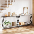 41.3” Narrow Console Table with 2-Tier Open Shelves, Farmhouse Sofa Table for Entryway, Hallway or Living Room, Space-Saving Storage Table for Behind Couch,Gray