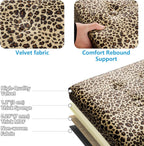 AmasSmile Storage Ottoman Folding Foot Rest Stool with Side Pocket, 17 inch Velvet Footstool Bench, Short Ottoman Bench, Storage Foot Rest Store, Blanket Chest, Leopard Print 2 Pack
