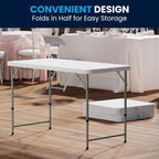 Flash Furniture 4-Foot Bi-Fold Granite White Plastic Folding Table | Lightweight, Easy Storage, Commercial Grade, Carrying Handle