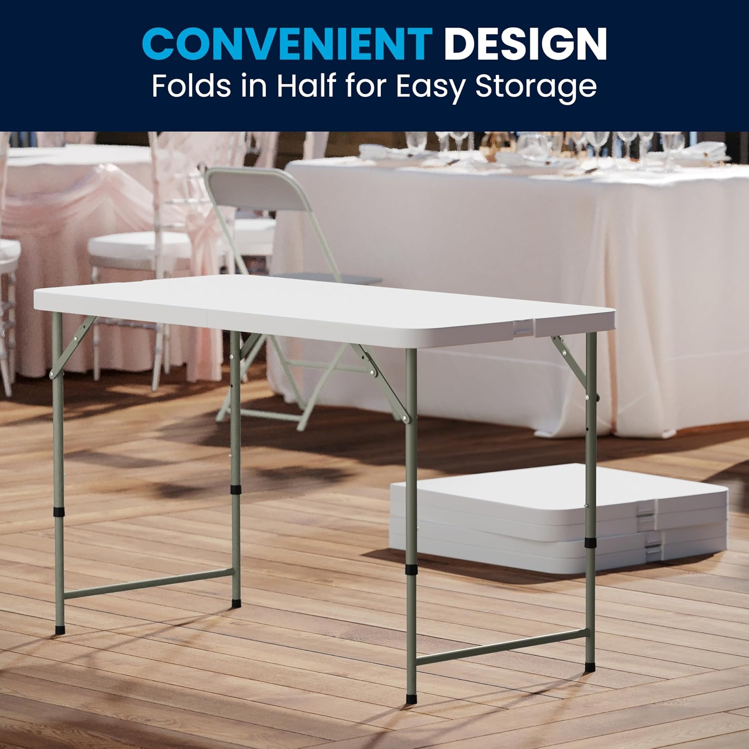 Flash Furniture 4-Foot Bi-Fold Granite White Plastic Folding Table | Lightweight, Easy Storage, Commercial Grade, Carrying Handle