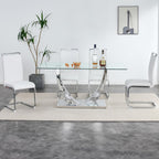 Modern Silver Dining Table, 63" Dining Room Table for 4-6 with Heavy Duty Tempered Glass Top, Rectangular Glass Kitchen Table with Sturdy U Shaped Base for Kitchen Dining Room