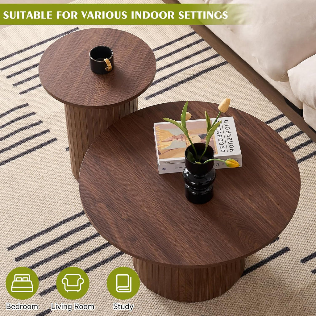 Round Nesting Coffee Table Set of 2 for Small Spaces | Modern style, suitable for living rooms, wooden