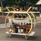 LVB Gold Bar Cart with Wheels, Modern White Marble Home Bar Serving Cart | Drink Cart with Wine Rack, Metal Wooden Beverage Cart, Rolling Kitchen Cart for Home Dining Room,Gold White Marble