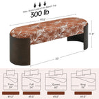 VKNOW 50" Upholstered Ottoman Bench with Botanical Pattern, Oval Entryway Bench with Solid Curved Bentwood Legs, Accent End of Bed Bench for Bedroom, Dining Bench for Dining Room, Living Room, Rust