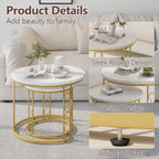 Garden 4 you Coffee Table Faux Marble Nesting Table for Small Place 2 Sets Modern Furniture Living Room Sets End Side Table Night Stand for Bed Room Dining Room (White & Gold)