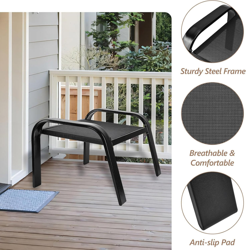 Outdoor Footstools All Weather Ottomans Solid Steel Frame Footrest Seat Side Table Black