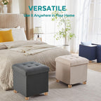 BRIAN & DANY Ottoman with Storage, Square Storage Ottoman for Dorm, Linen Folding Ottoman Foot Stool with Legs for Living Room and Bedroom, 17.7"x17.7"x20" - Black