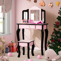 Costzon Kids Vanity Table and Chair Set, Girls Vanity Set with Mirror and Stool, Storage Drawer, Wooden Princess Makeup Dressing Table, Vanity Set for Little Girls