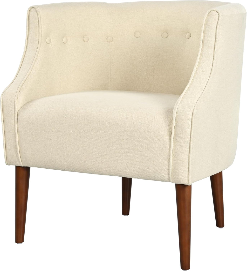 Christopher Knight Home Brandi Mid-Century Modern Fabric Upholstered Accent Chair, Wooden Living Room/Bedroom Comfy Reading Chair, Button Tufted Lounge Chair, Thick-Padded Seat Relaxing Armchair,Beige