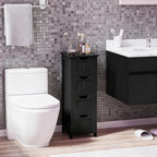 Bathroom Floor Storage Cabinet, Freestanding Wooden Side Organizer w/4 Drawers & Anti-Tip Kit for Bathroom Living Room Hallway Office Study, Black