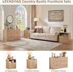 LEYAOYAO 23" Wide Fluted Farmhouse Night Stand Set of 2 with Charging Station, 3 Drawers Large End Table w/Metal Handle, Natural Nightstand Bedside Table,Wood Dresser for Bedroom, Closet