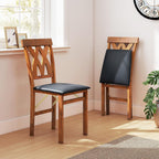 GIANTEX Folding Dining Chairs Set of 2, Farmhouse Upholstered Kitchen Chair | Wooden Dining Room Chairs w/Rubber Wood Frame, PVC Leather Seat, Hollowed Curved Backrest, Foldable Chair for Home Restaurant