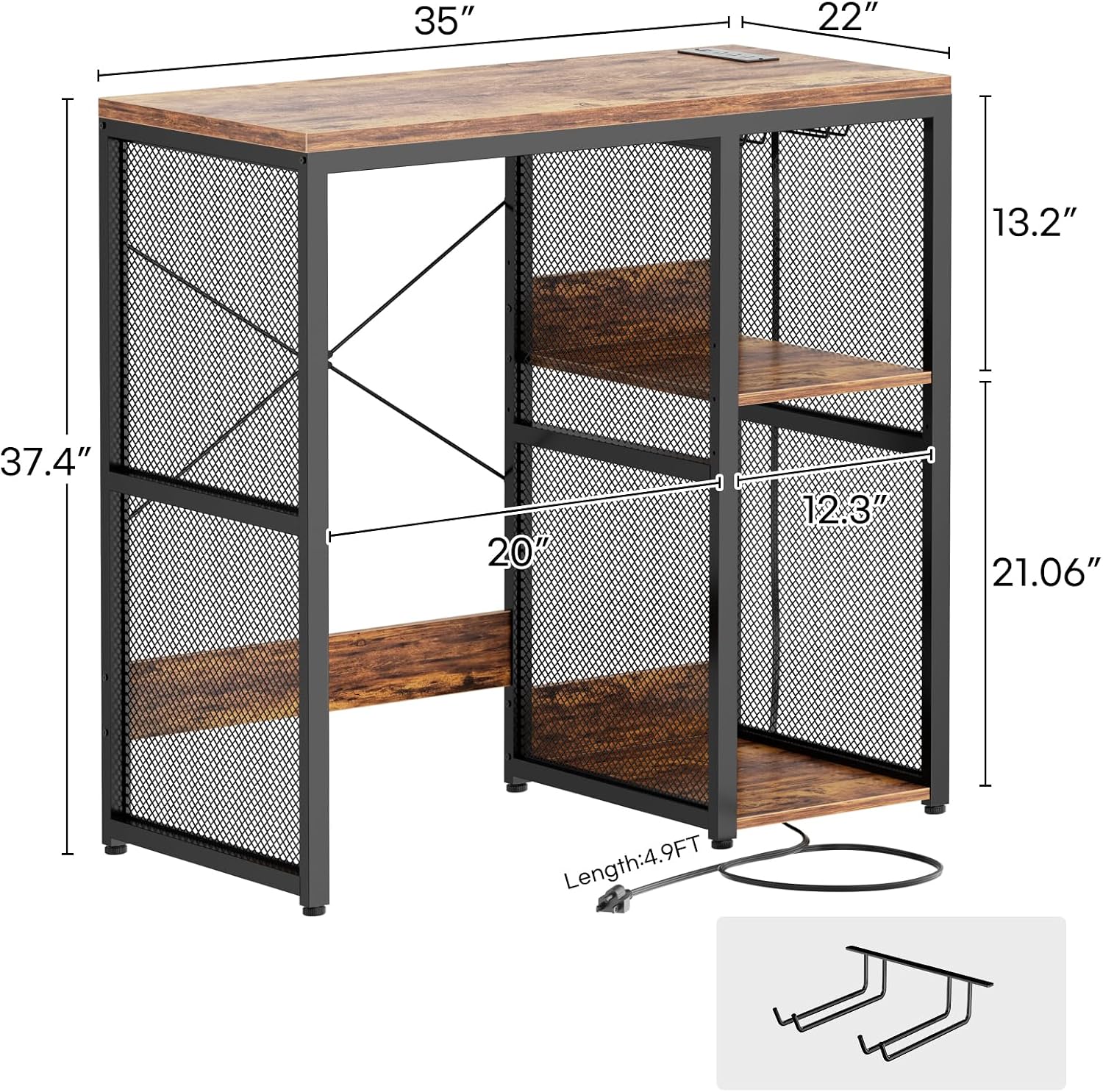 Homieasy Mini Fridge Cabinet with Power Outlet, Rustic Brown | Coffee Bar Cabinet with Mini Fridge Space, Industrial Liquor Cabinet with Wine Storage & Glass Holder for Dorm, Living Room