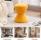 Multifunction Velvet Ottoman, Upholstered Vanity Stool Chair, Sturdy Round Footstool for Makeup, Living Room, Bedroom, Entryway (Mustard)
