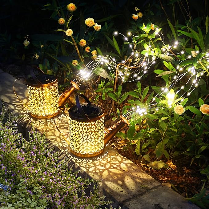 2 Pack Watering Can with Lights,Solar Lanterns Outdoor Hanging Waterproof Garden Decor,Solar Outdoor Garden Decorative,Decorations for Lawn Path Patio