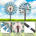 66 Inch Metal Outdoor Wind Spinner, 2-Way Wind Sculpture Spinner with Metal Stake, Waterproof 360 Degrees Kinetic Windmill Art Decoration for Patio Garden Lawn (A- Vintage Blue)