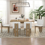 Merax Wood Dining Table Set for 6, Rectangular Tabletop/Upholstered Chairs/Retro Geometric Design, Ideal for Dining-Room and Kitchen, Natural