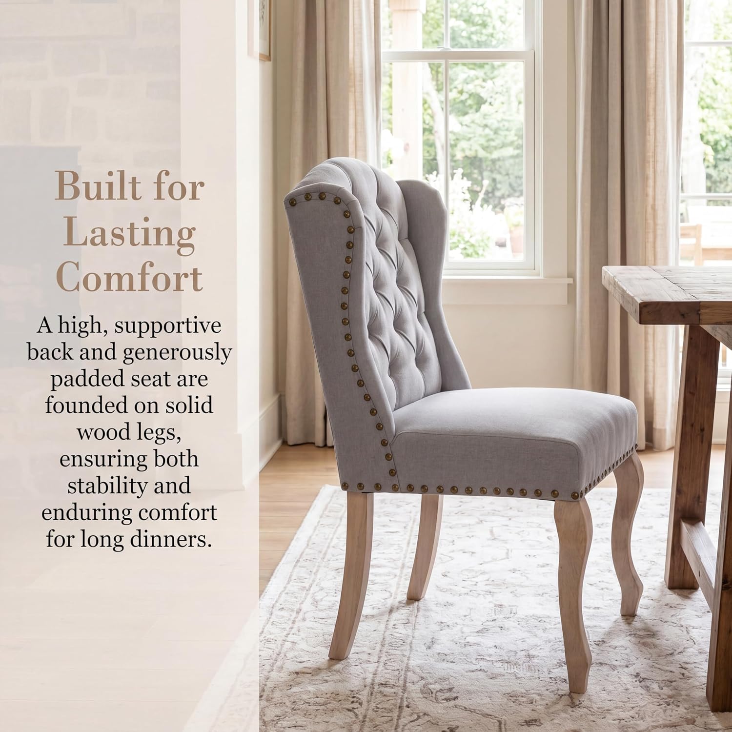 chairus Tufted Upholstered Parsons Dining Chairs Set of 6, Grey Linen | Linen Upholstery, Tufted Wingback, Solid Wood Legs, Nailhead Trim, High Back, French Country Kitchen Chairs for Dining Space