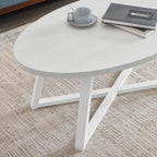 Coffee Table Set 3-Piece Oval Wood Modern | Modern 3-piece set includes oval coffee table and two round end tables. Durable MDF tops with solid rubberwood legs for