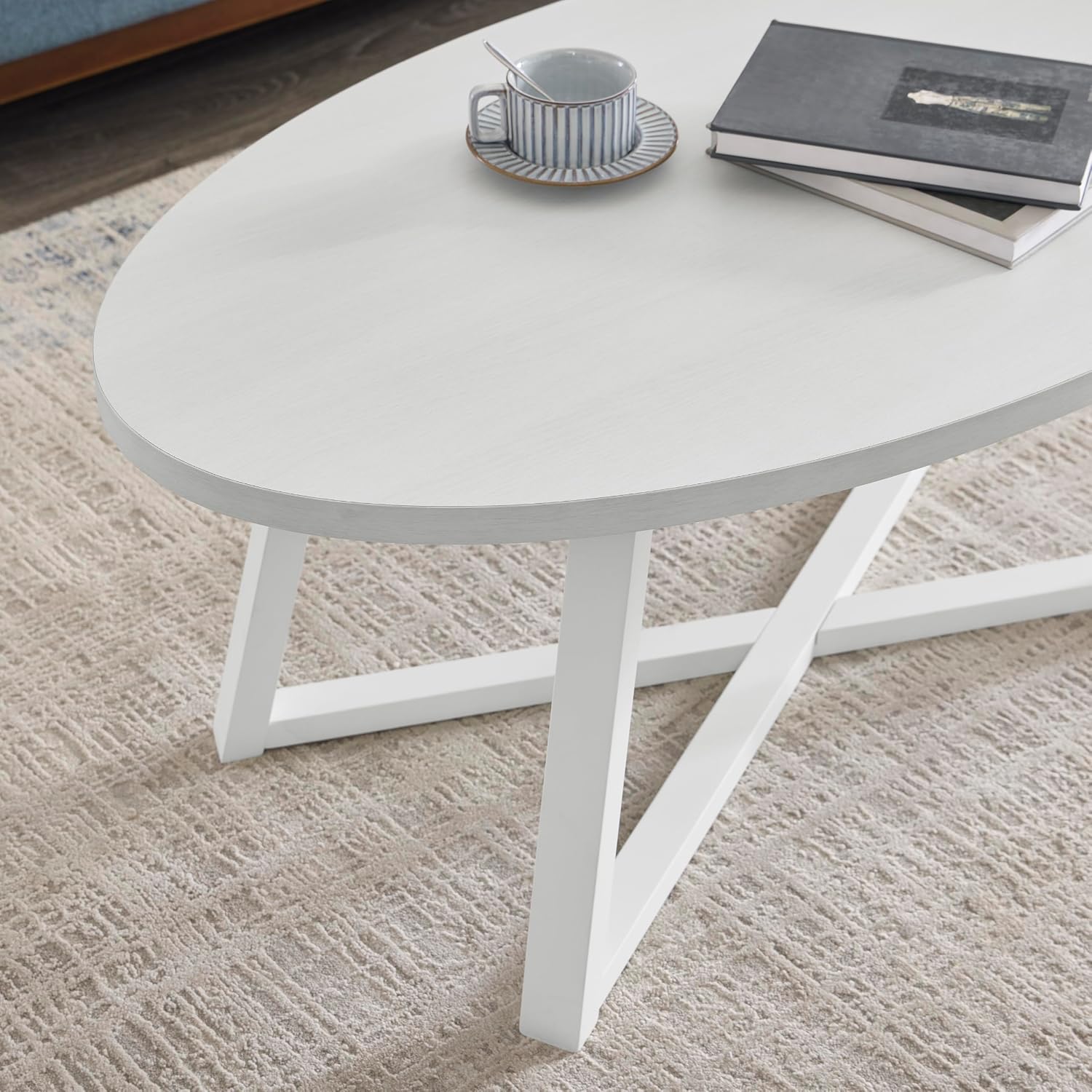 Coffee Table Set 3-Piece Oval Wood Modern | Modern 3-piece set includes oval coffee table and two round end tables. Durable MDF tops with solid rubberwood legs for