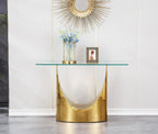 Luxury Gold Glass Console Table, Modern 47" Rectangle Entryway Table with Mirrored U-Shape Stainless Steel Base, Clear Glass Sofa Tables Behind The Couch Hallway Tables for Living Room