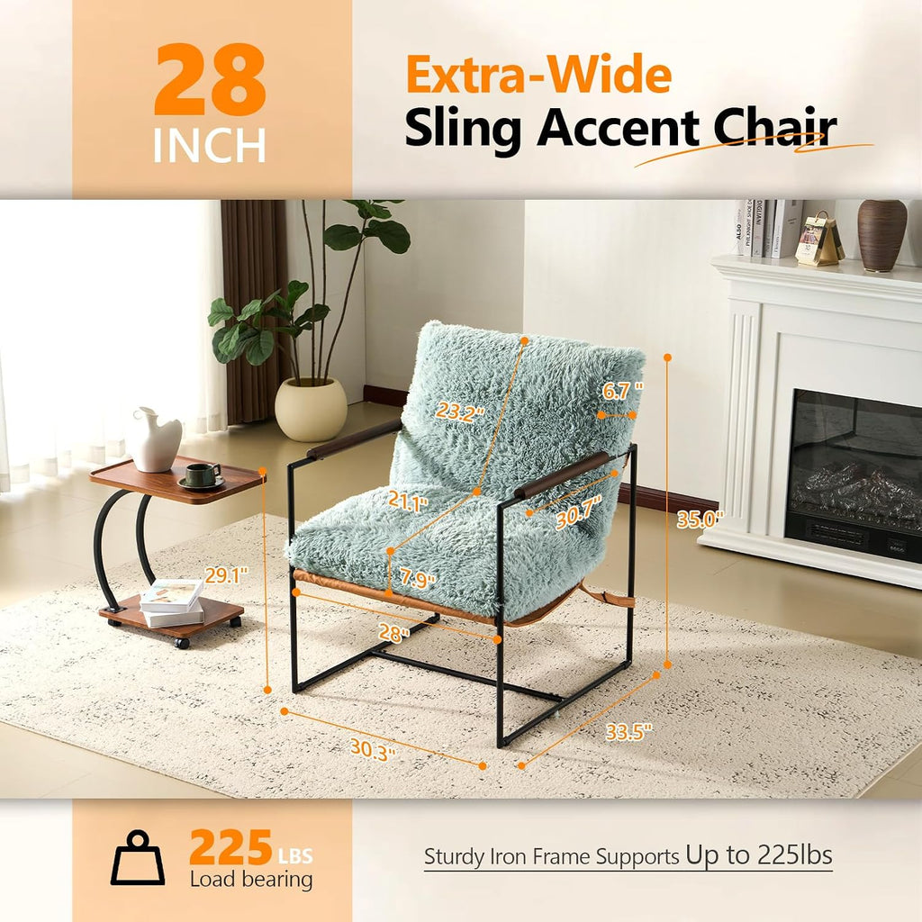 VINGLI 28" Wide Plush Upholstery Sling Modern Accent Chairs Set of 2,Reading Armchair with Removable Seat Cushion & Tan Microfiber Seat Base, Lazy Chair for Bedroom & Lounge,Pale Turquoise