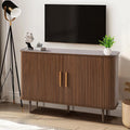 47" Fluted Buffet Cabinet with Tambour Sliding Doors, Modern Sideboard Buffer Cabinets with Storage & Adjustable Shelves, Mid Century Credenza Accent Cabinet for Living Room Entryway (Brown)