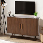 47" Fluted Buffet Cabinet with Tambour Sliding Doors, Modern Sideboard Buffer Cabinets with Storage & Adjustable Shelves, Mid Century Credenza Accent Cabinet for Living Room Entryway (Brown)