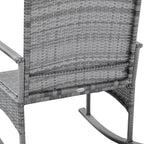 Outsunny 3 Piece Patio Rocking Chair Set, 2 PE Wicker Rocking Chairs, Cushioned, 1 Two-Tier Wood Slat Coffee Table, Rattan Front Porch Furniture, Gray